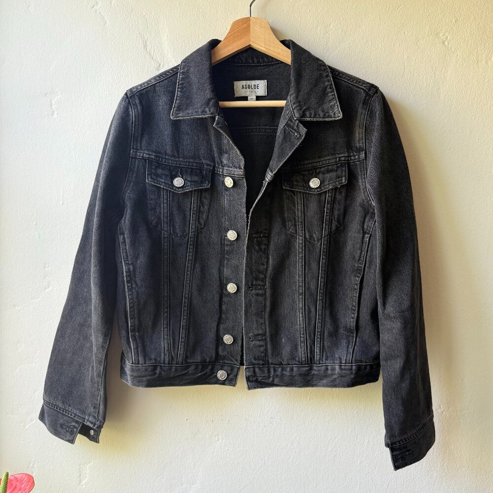 Agolde Black Jean Cropped Jacket, Medium